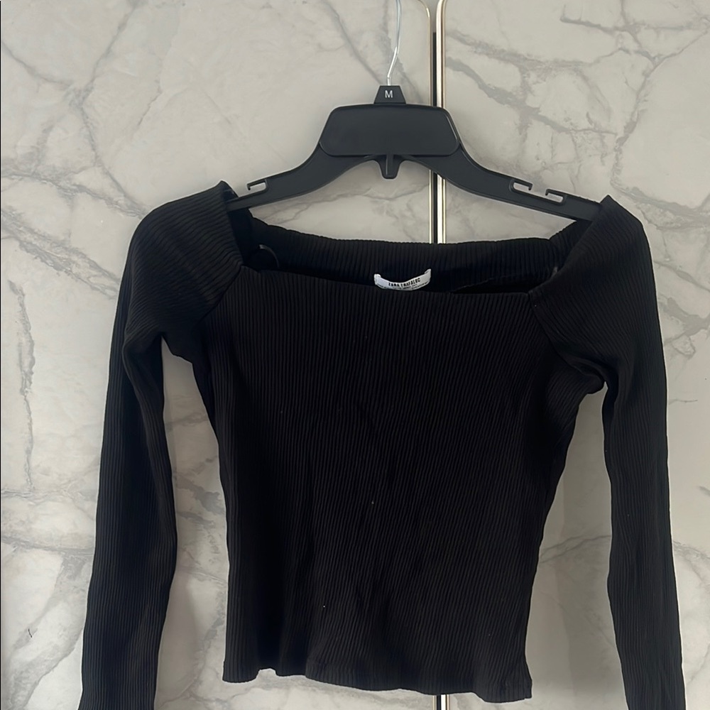 Black Ribbed Long Sleeve Top
